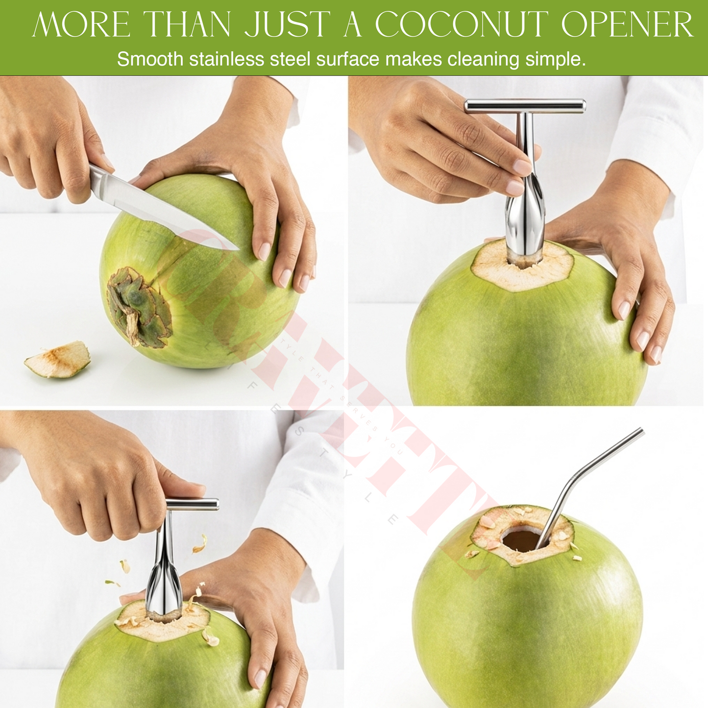 Stainless Steel Coconut Opener Tool, Heavy-Duty T-Handle Spike for Easy Tender Coconut Opening (Strong Grip, Durable Design)