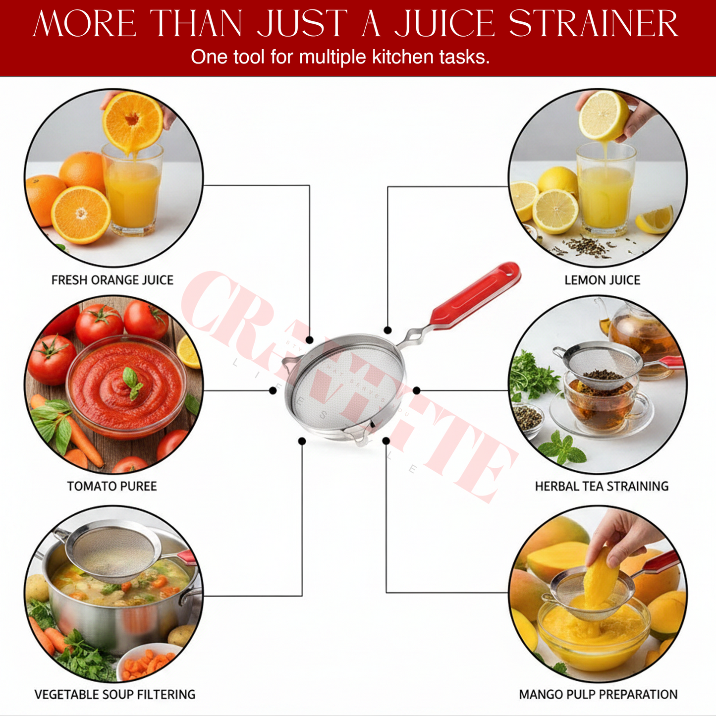 Stainless Steel Juice Strainer with Fine Mesh, Kitchen Filter for Juice, Tea & Liquids (Durable, Rust-Resistant, Easy Grip Handle)