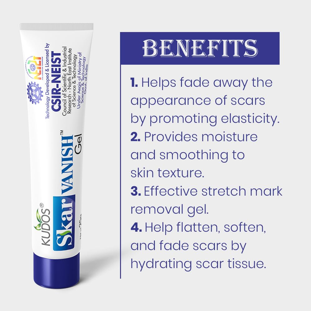 Kudos Skar Vanish Gel 25g | Advanced Scar Removal Gel for Acne Marks, Dark Spots & Stretch Marks | Ayurvedic Formula for Smooth, Clear Skin