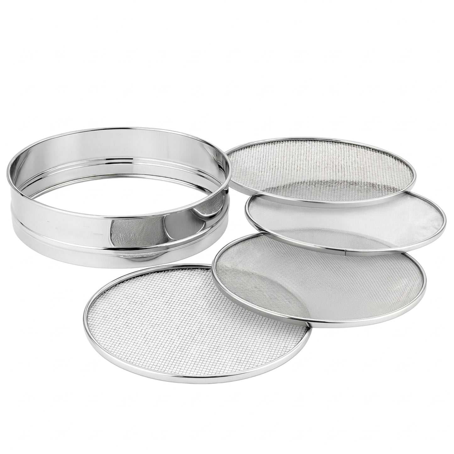 Stainless Steel 4-in-1 Atta Channi (Flour Sieve) with Interchangeable Mesh Sieves, Multi-Size Strainer for Flour, Maida & Grains