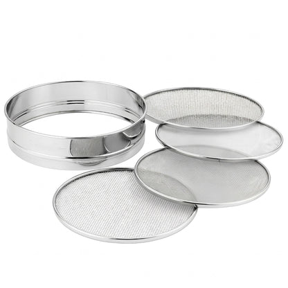 Stainless Steel 4-in-1 Atta Channi (Flour Sieve) with Interchangeable Mesh Sieves, Multi-Size Strainer for Flour, Maida & Grains