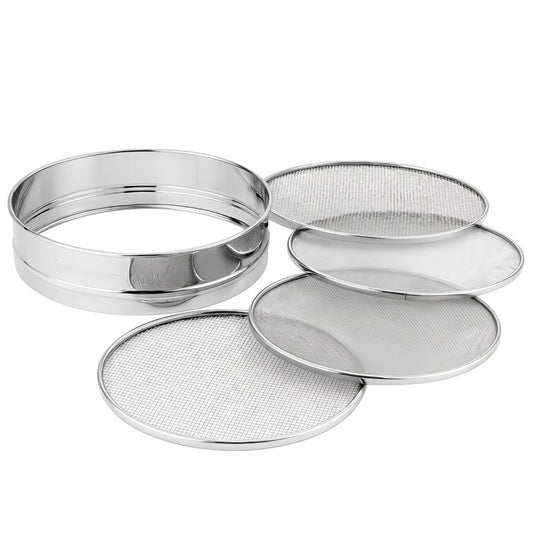 Stainless Steel 4-in-1 Atta Channi (Flour Sieve) with Interchangeable Mesh Sieves, Multi-Size Strainer for Flour, Maida & Grains