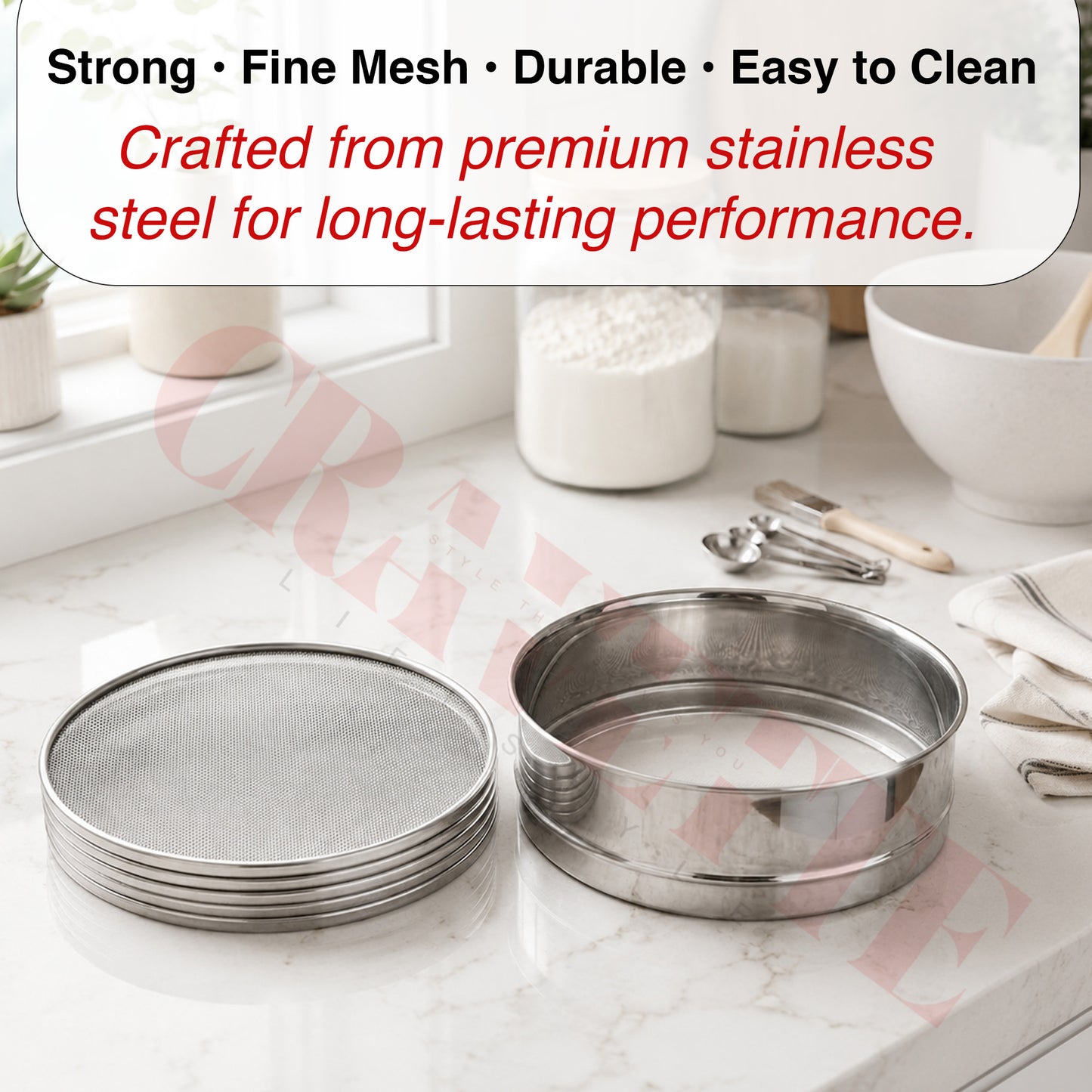 Stainless Steel 4-in-1 Atta Channi (Flour Sieve) with Interchangeable Mesh Sieves, Multi-Size Strainer for Flour, Maida & Grains