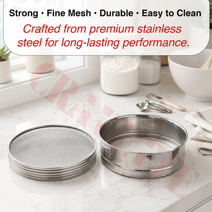 Stainless Steel 4-in-1 Atta Channi (Flour Sieve) with Interchangeable Mesh Sieves, Multi-Size Strainer for Flour, Maida & Grains