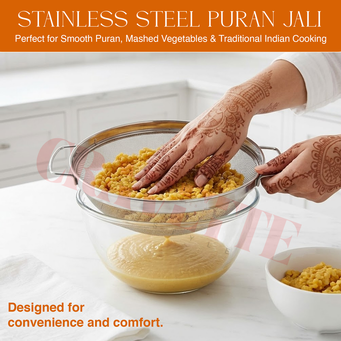 Stainless Steel Puran Jali Strainer (26 cm, No. 10), Heavy-Duty Wire Mesh Strainer for Vegetables, Puran & Kitchen Use (Strong, Durable Design)