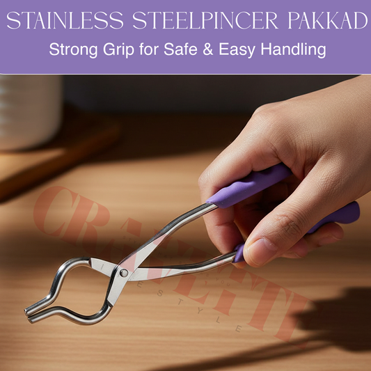 Stainless Steel Pakkad (Pincer Tongs) with Silicone Grip, Heat-Resistant Holder for Roti, Tawa & Utensils (Strong, Non-Slip Handle, Multi-Color)