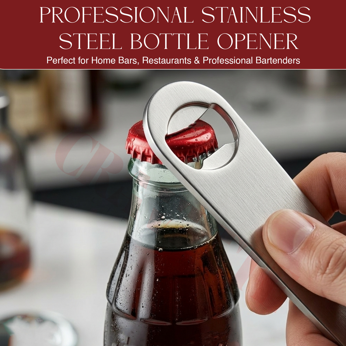Stainless Steel Bottle Opener, Heavy-Duty Bar Tool with Dual-Use Design for Bottle Caps & Can Tabs (Durable, Easy Grip)