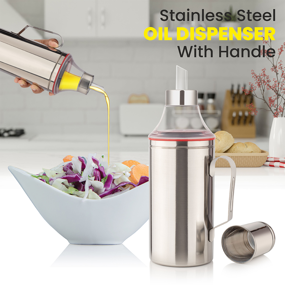 1000ml Stainless Steel Oil Dispenser with Handle, Leak-Proof Kitchen Oil Bottle for Cooking, Pouring & Storage (Durable, Easy Pour Design)