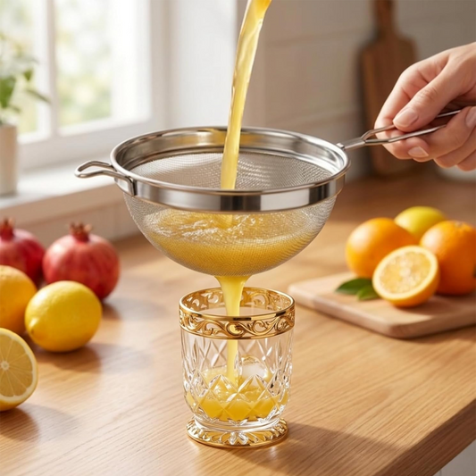 Stainless Steel Juice Strainer with Fine Mesh, Kitchen Filter for Juice, Tea & Liquids (Durable, Rust-Resistant, Easy Grip Handle)