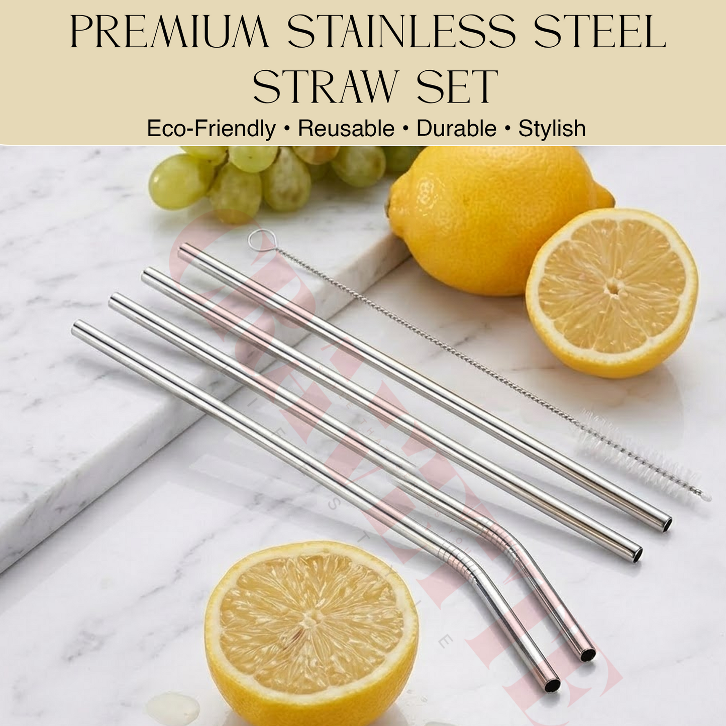 Stainless Steel Reusable Straw Set with Cleaning Brush, Straight & Bent Metal Straws for Juice, Coffee & Drinks (Eco-Friendly, Durable)