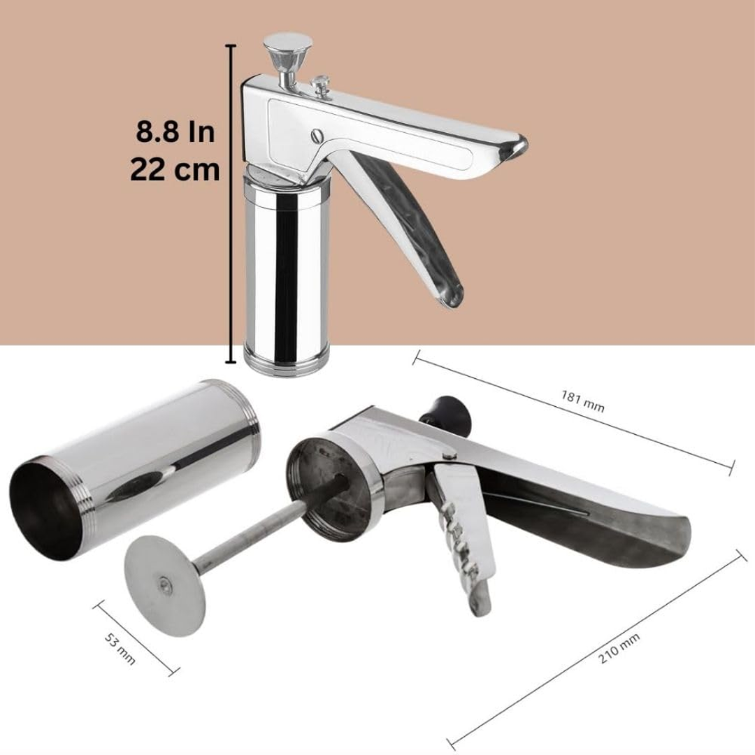 Stainless Steel Kitchen Press (Sev Maker) with Multiple Jali Discs, Heavy-Duty Snack Maker for Chakli, Murukku, Sev & Namkeen