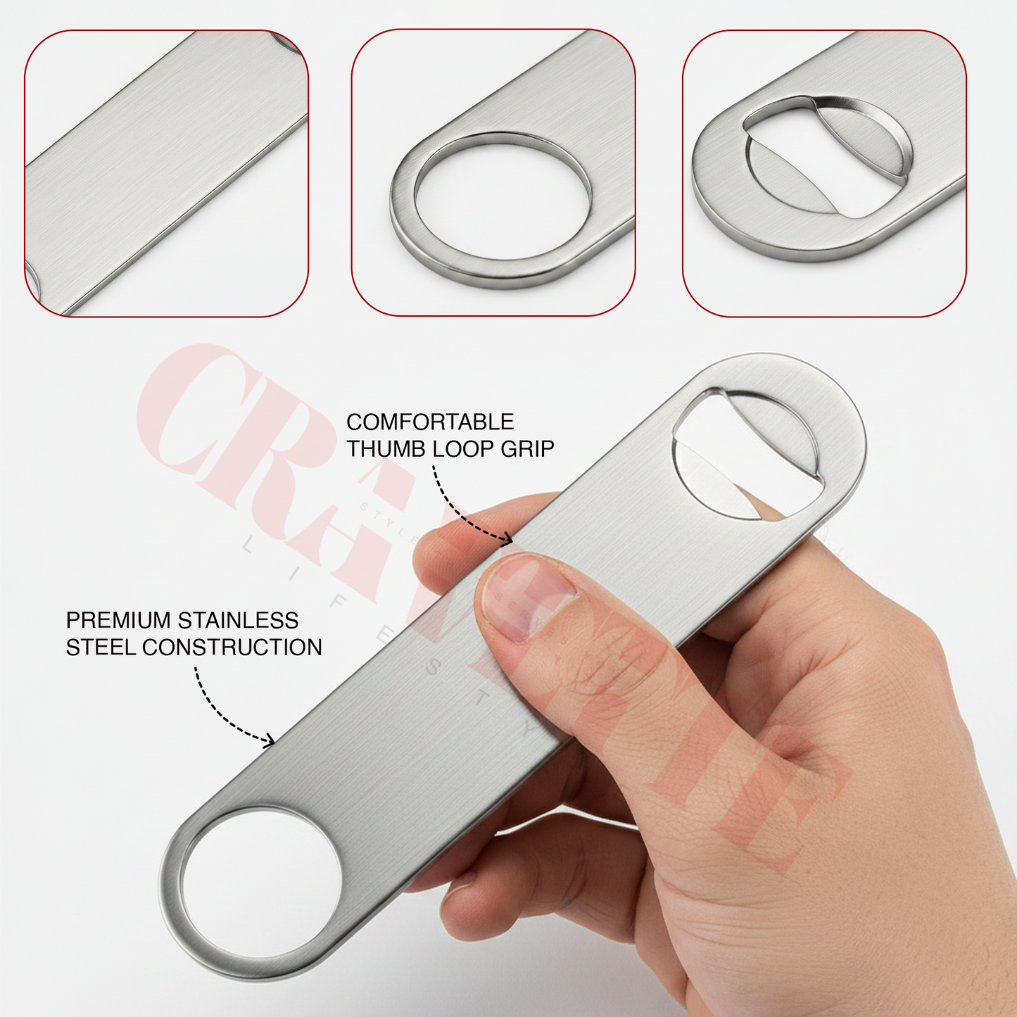 Stainless Steel Bottle Opener, Heavy-Duty Bar Tool with Dual-Use Design for Bottle Caps & Can Tabs (Durable, Easy Grip)