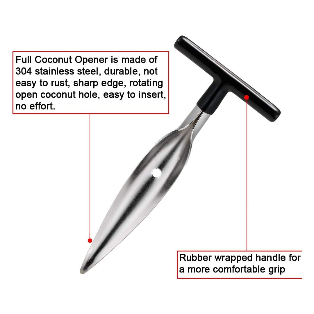 Stainless Steel Coconut Opener Tool, Heavy-Duty T-Handle Spike for Easy Tender Coconut Opening (Strong Grip, Durable Design)