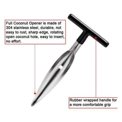 Stainless Steel Coconut Opener Tool, Heavy-Duty T-Handle Spike for Easy Tender Coconut Opening (Strong Grip, Durable Design)