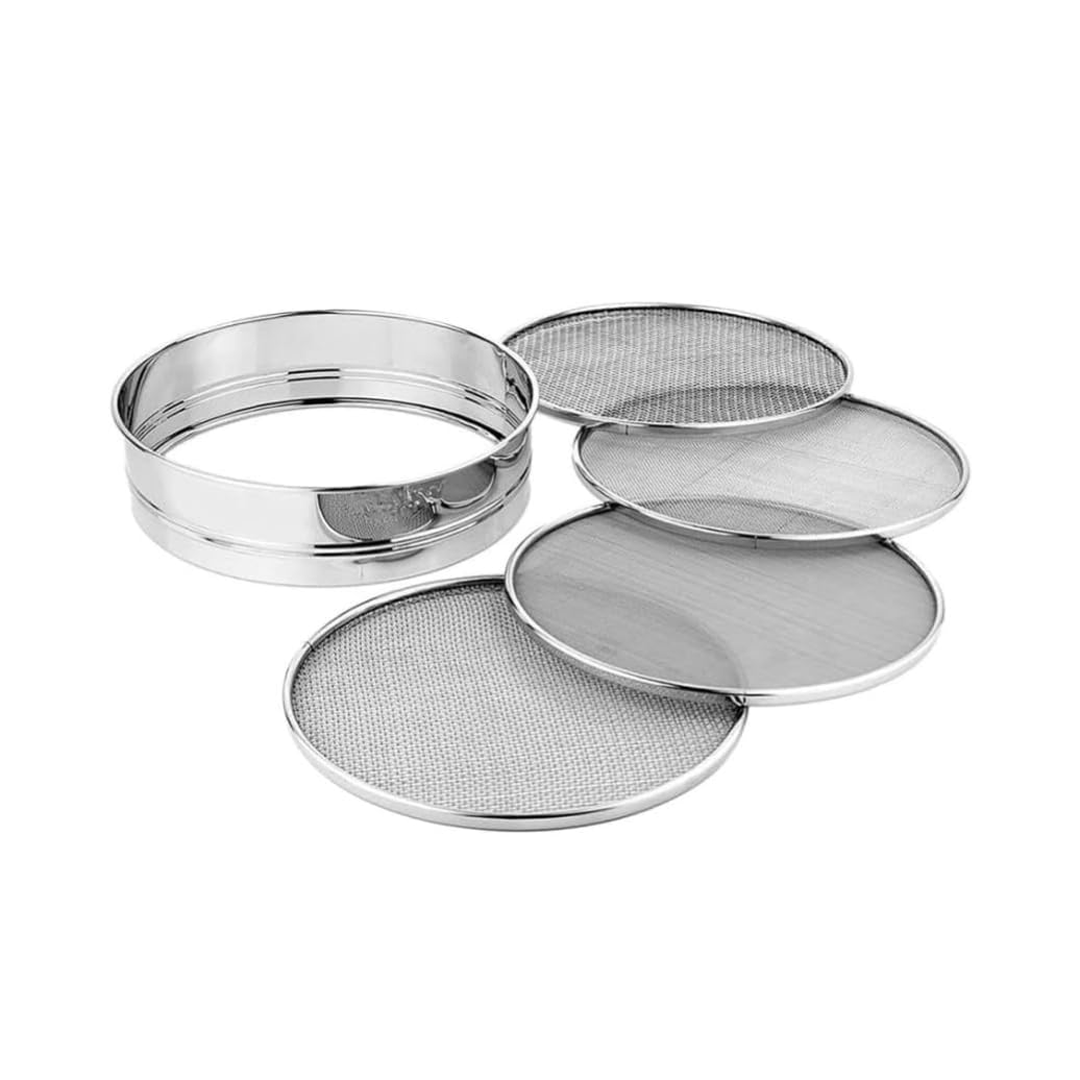 Stainless Steel 4-in-1 Atta Channi (Flour Sieve) with Interchangeable Mesh Sieves, Multi-Size Strainer for Flour, Maida & Grains