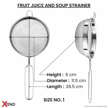 Stainless Steel Juice Strainer with Fine Mesh, Kitchen Filter for Juice, Tea & Liquids (Durable, Rust-Resistant, Easy Grip Handle)