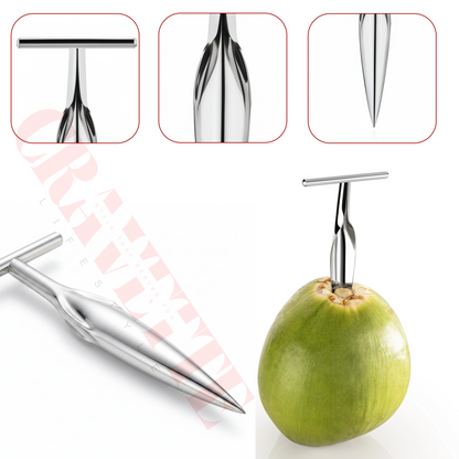 Stainless Steel Coconut Opener Tool, Heavy-Duty T-Handle Spike for Easy Tender Coconut Opening (Strong Grip, Durable Design)