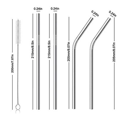 Stainless Steel Reusable Straw Set with Cleaning Brush, Straight & Bent Metal Straws for Juice, Coffee & Drinks (Eco-Friendly, Durable)