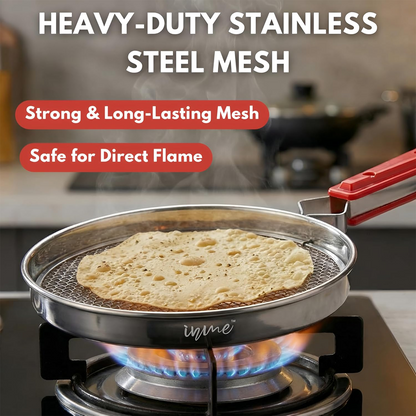 Stainless Steel Papad Roaster Jali with Handle, Gas Stove Roasting Net for Papad, Roti & Snacks (Includes Oil Brush, Heat-Resistant Design)