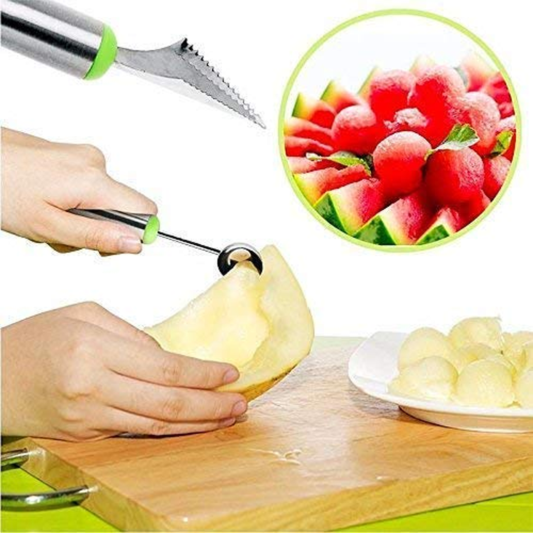 Stainless Steel Melon Scoop with Dual Ends, Fruit Baller & Carving Tool for Watermelon, Muskmelon & Dragon Fruit (Ergonomic Grip)