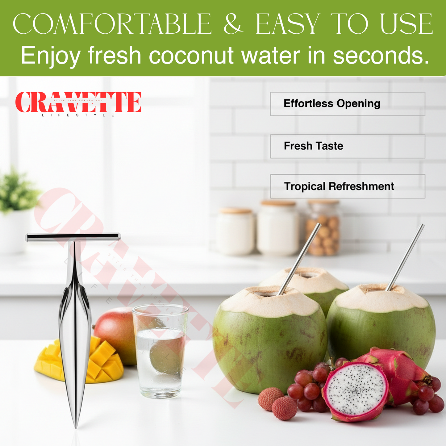 Stainless Steel Coconut Opener Tool, Heavy-Duty T-Handle Spike for Easy Tender Coconut Opening (Strong Grip, Durable Design)