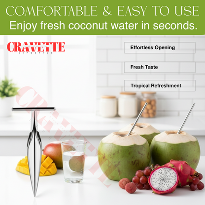Stainless Steel Coconut Opener Tool, Heavy-Duty T-Handle Spike for Easy Tender Coconut Opening (Strong Grip, Durable Design)