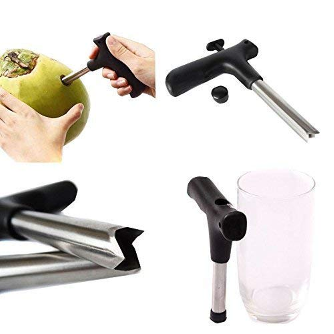 Stainless Steel Coconut Opener with Safety Grip Handle, Easy Tender Coconut Punch Tool (Strong, Durable & Safe Design)