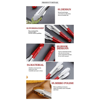 Stainless Steel Kitchen Tongs with Vinyl Coated Handle, Heat-Resistant, Non-Slip Grip for Cooking, Serving & BBQ