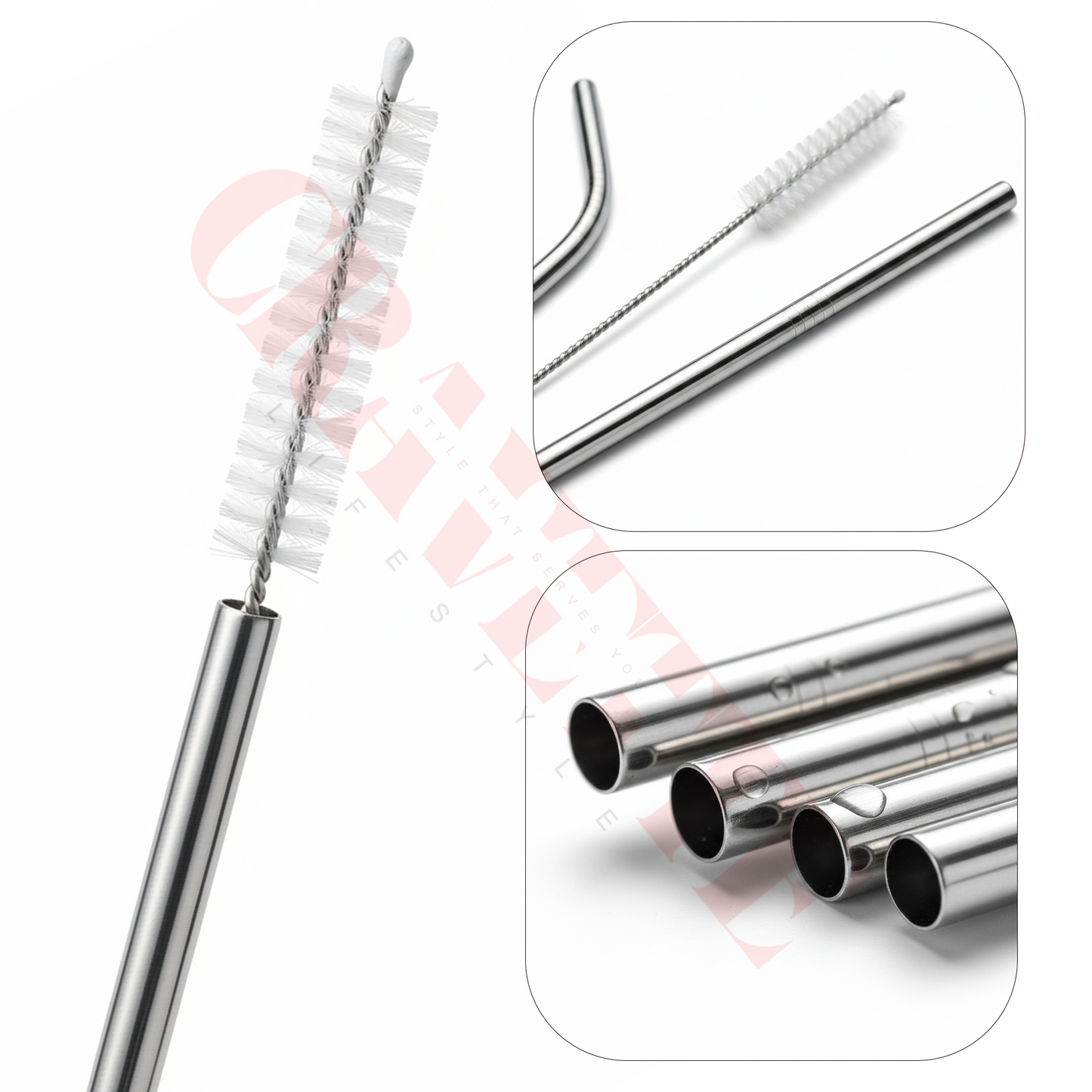 Stainless Steel Reusable Straw Set with Cleaning Brush, Straight & Bent Metal Straws for Juice, Coffee & Drinks (Eco-Friendly, Durable)