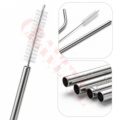 Stainless Steel Reusable Straw Set with Cleaning Brush, Straight & Bent Metal Straws for Juice, Coffee & Drinks (Eco-Friendly, Durable)