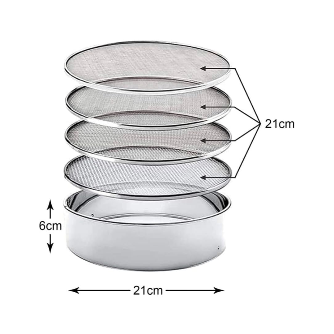 Stainless Steel 4-in-1 Atta Channi (Flour Sieve) with Interchangeable Mesh Sieves, Multi-Size Strainer for Flour, Maida & Grains