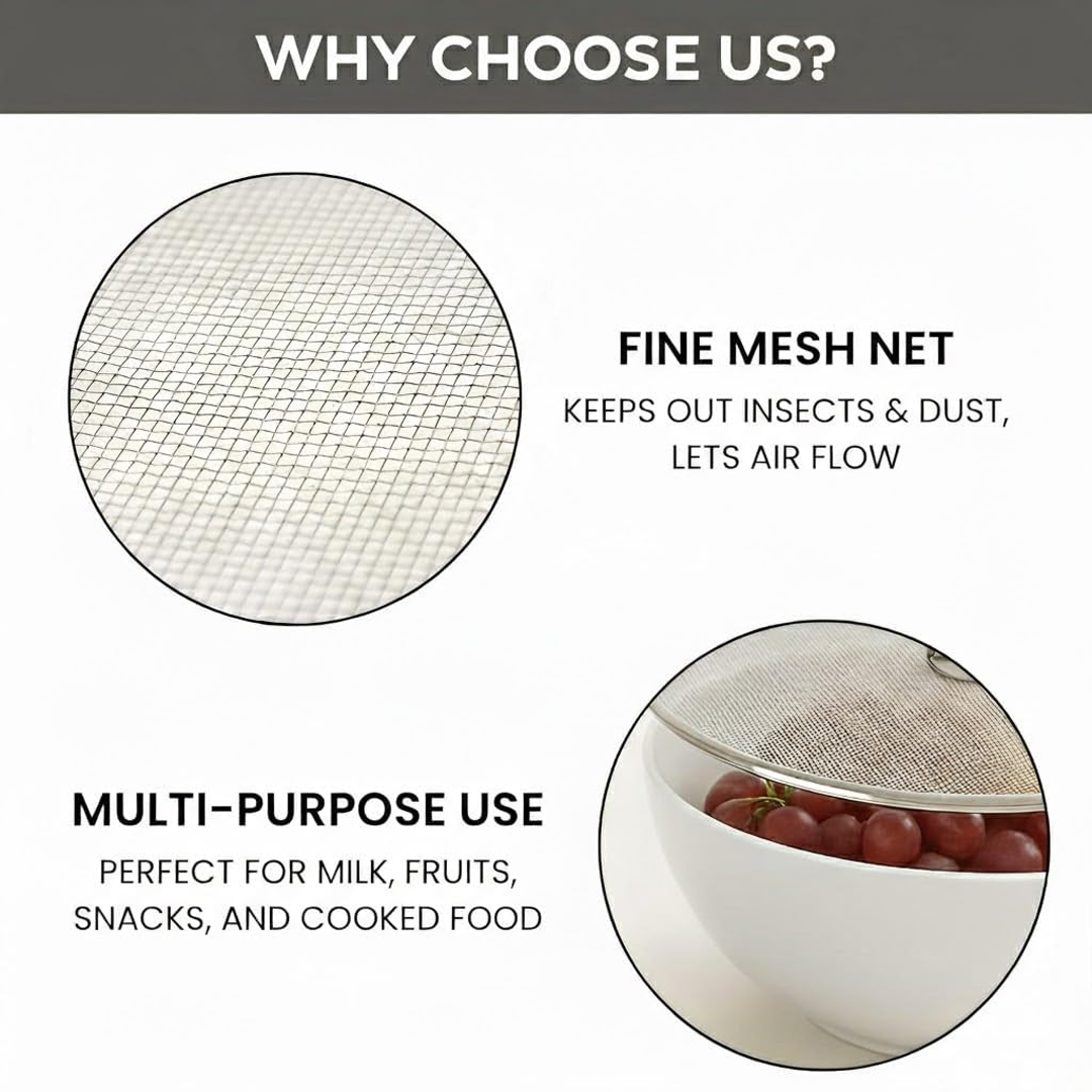 Stainless Steel Mesh Food Cover Set (Set of 4), Anti-Fly Net Cover for Kitchen, Dining & Food Protection (Durable, Reusable)