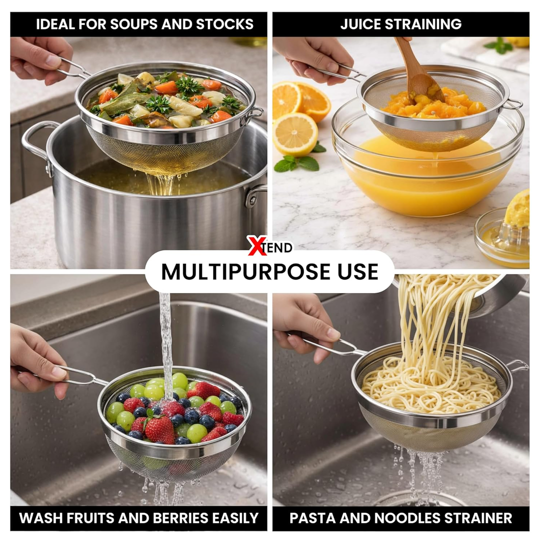 Stainless Steel Juice Strainer with Fine Mesh, Kitchen Filter for Juice, Tea & Liquids (Durable, Rust-Resistant, Easy Grip Handle)