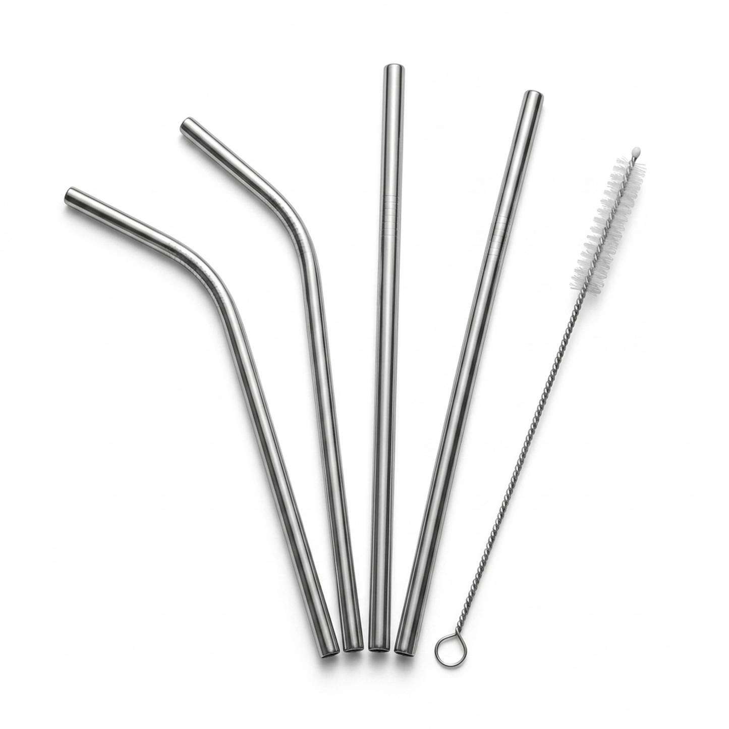 Stainless Steel Reusable Straw Set with Cleaning Brush, Straight & Bent Metal Straws for Juice, Coffee & Drinks (Eco-Friendly, Durable)