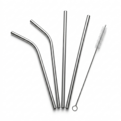 Stainless Steel Reusable Straw Set with Cleaning Brush, Straight & Bent Metal Straws for Juice, Coffee & Drinks (Eco-Friendly, Durable)