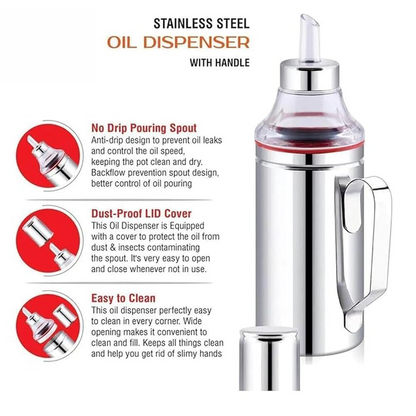 1000ml Stainless Steel Oil Dispenser with Handle, Leak-Proof Kitchen Oil Bottle for Cooking, Pouring & Storage (Durable, Easy Pour Design)