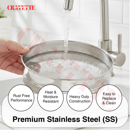 Stainless Steel 4-in-1 Atta Channi (Flour Sieve) with Interchangeable Mesh Sieves, Multi-Size Strainer for Flour, Maida & Grains