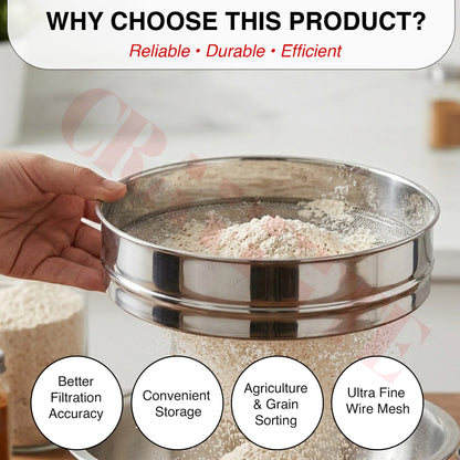 Stainless Steel 4-in-1 Atta Channi (Flour Sieve) with Interchangeable Mesh Sieves, Multi-Size Strainer for Flour, Maida & Grains