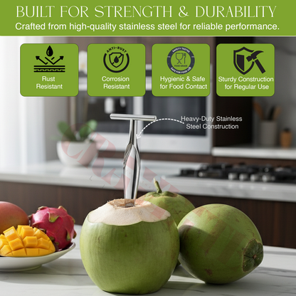 Stainless Steel Coconut Opener Tool, Heavy-Duty T-Handle Spike for Easy Tender Coconut Opening (Strong Grip, Durable Design)