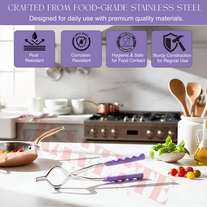 Stainless Steel Pakkad (Pincer Tongs) with Silicone Grip, Heat-Resistant Holder for Roti, Tawa & Utensils (Strong, Non-Slip Handle, Multi-Color)