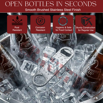 Stainless Steel Bottle Opener, Heavy-Duty Bar Tool with Dual-Use Design for Bottle Caps & Can Tabs (Durable, Easy Grip)