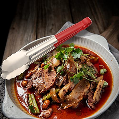 Stainless Steel Kitchen Tongs with Vinyl Coated Handle, Heat-Resistant, Non-Slip Grip for Cooking, Serving & BBQ
