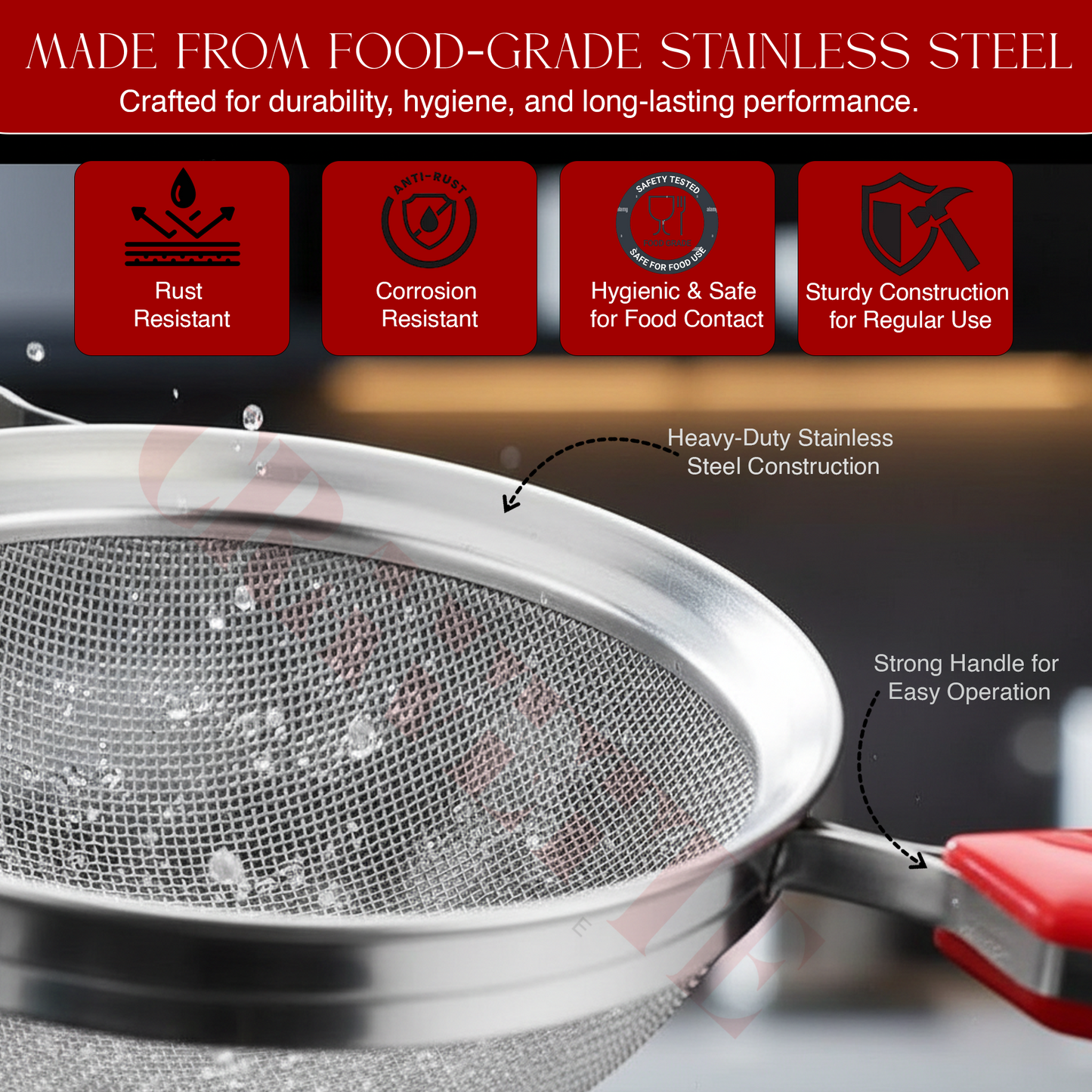 Stainless Steel Juice Strainer with Fine Mesh, Kitchen Filter for Juice, Tea & Liquids (Durable, Rust-Resistant, Easy Grip Handle)