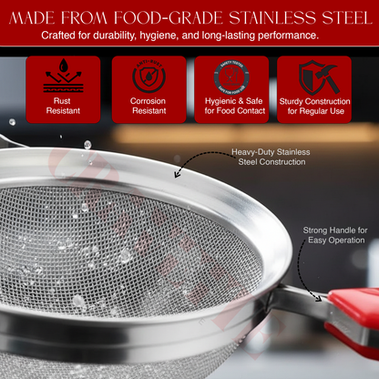 Stainless Steel Juice Strainer with Fine Mesh, Kitchen Filter for Juice, Tea & Liquids (Durable, Rust-Resistant, Easy Grip Handle)