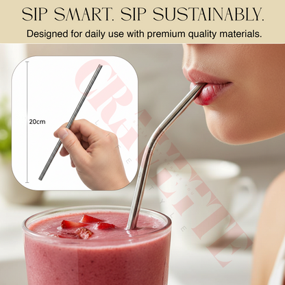 Stainless Steel Reusable Straw Set with Cleaning Brush, Straight & Bent Metal Straws for Juice, Coffee & Drinks (Eco-Friendly, Durable)