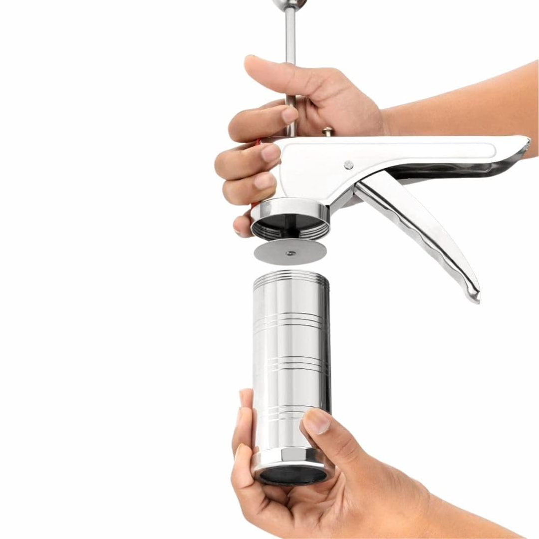 Stainless Steel Kitchen Press (Sev Maker) with Multiple Jali Discs, Heavy-Duty Snack Maker for Chakli, Murukku, Sev & Namkeen
