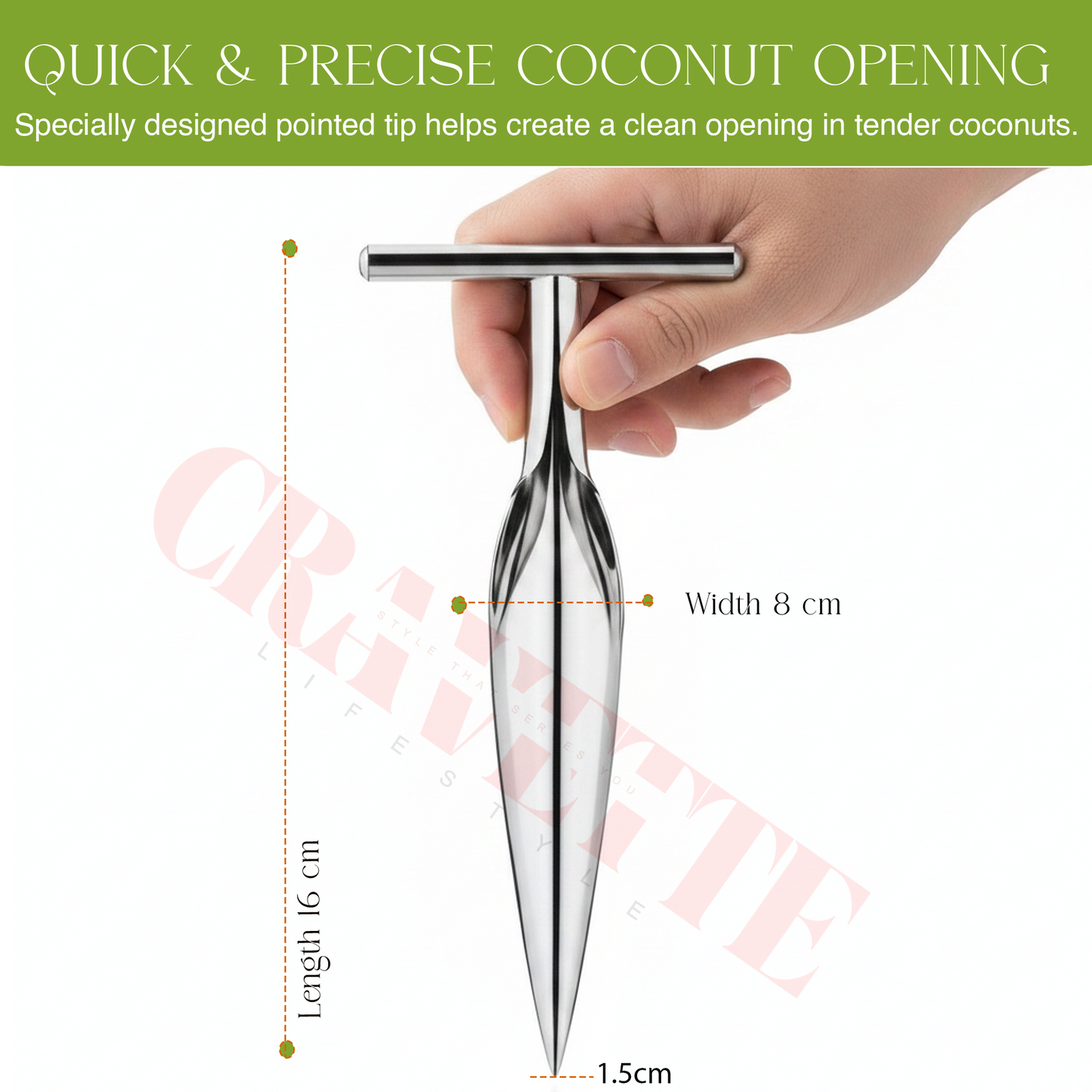 Stainless Steel Coconut Opener Tool, Heavy-Duty T-Handle Spike for Easy Tender Coconut Opening (Strong Grip, Durable Design)