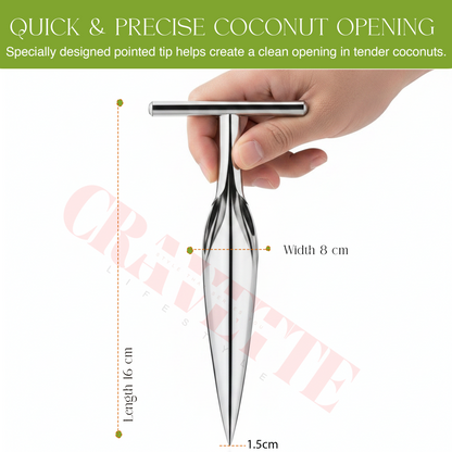 Stainless Steel Coconut Opener Tool, Heavy-Duty T-Handle Spike for Easy Tender Coconut Opening (Strong Grip, Durable Design)