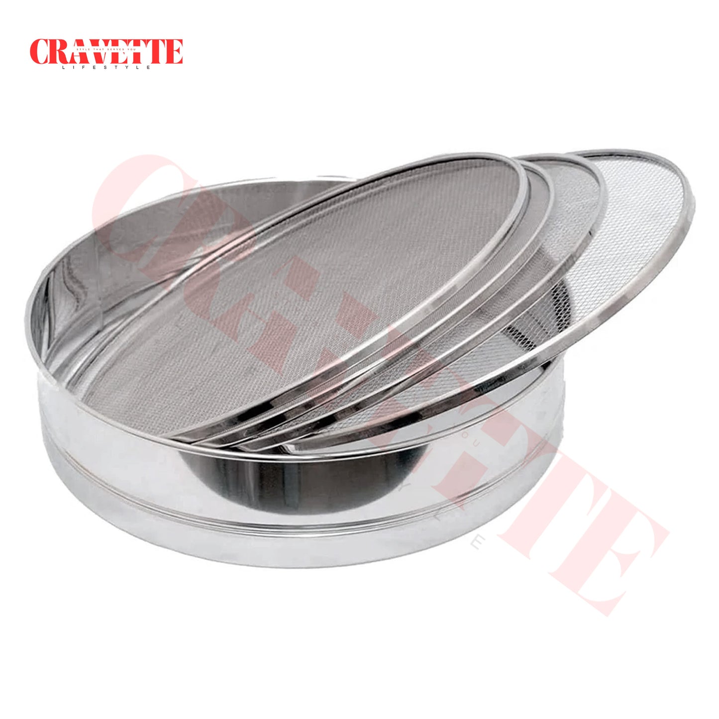 Stainless Steel 4-in-1 Atta Channi (Flour Sieve) with Interchangeable Mesh Sieves, Multi-Size Strainer for Flour, Maida & Grains