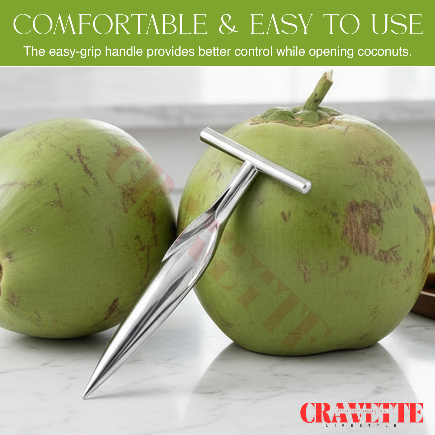 Stainless Steel Coconut Opener Tool, Heavy-Duty T-Handle Spike for Easy Tender Coconut Opening (Strong Grip, Durable Design)
